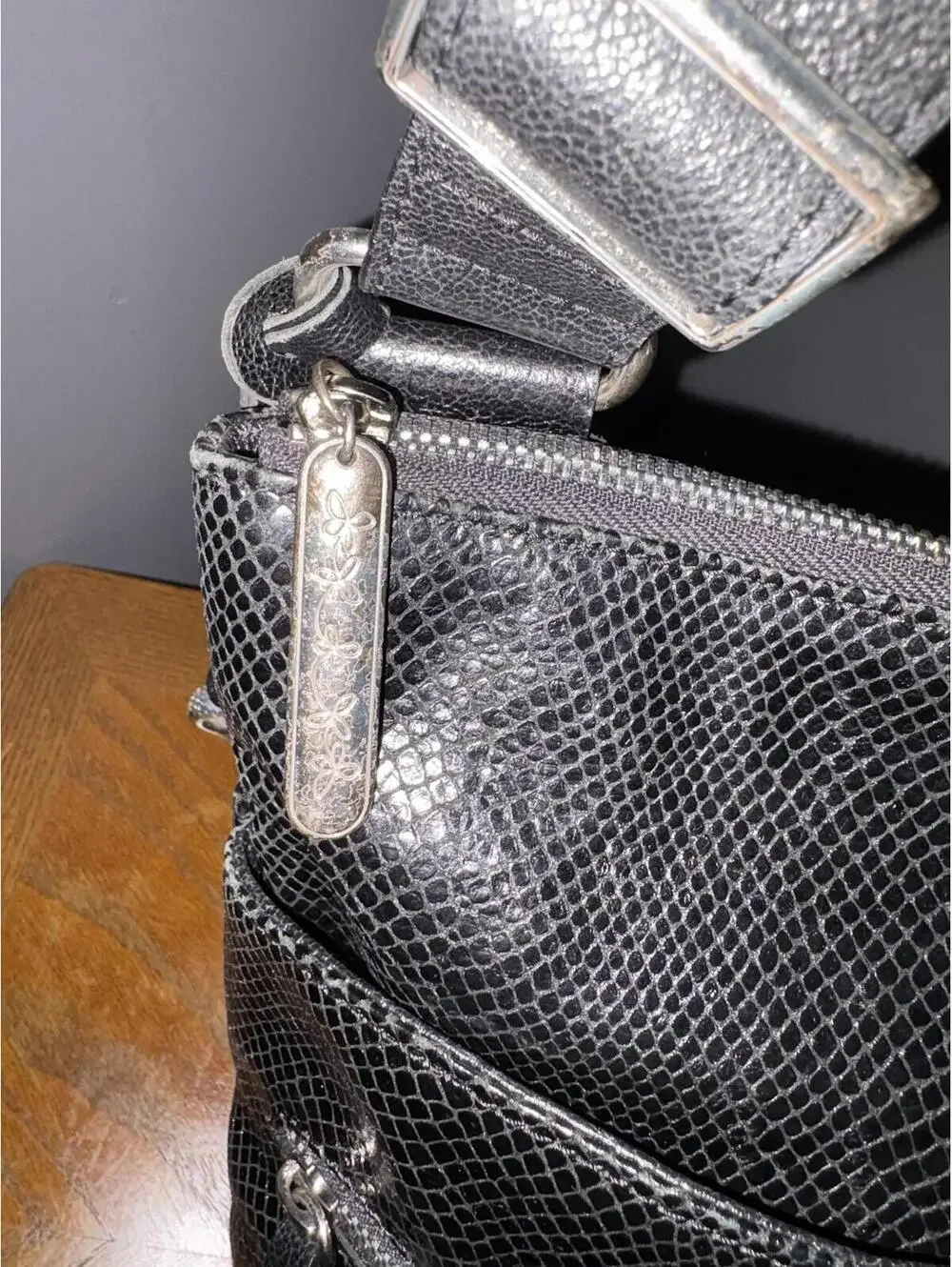 Brighton Black Snake-Embossed Organizer Crossbody Bag